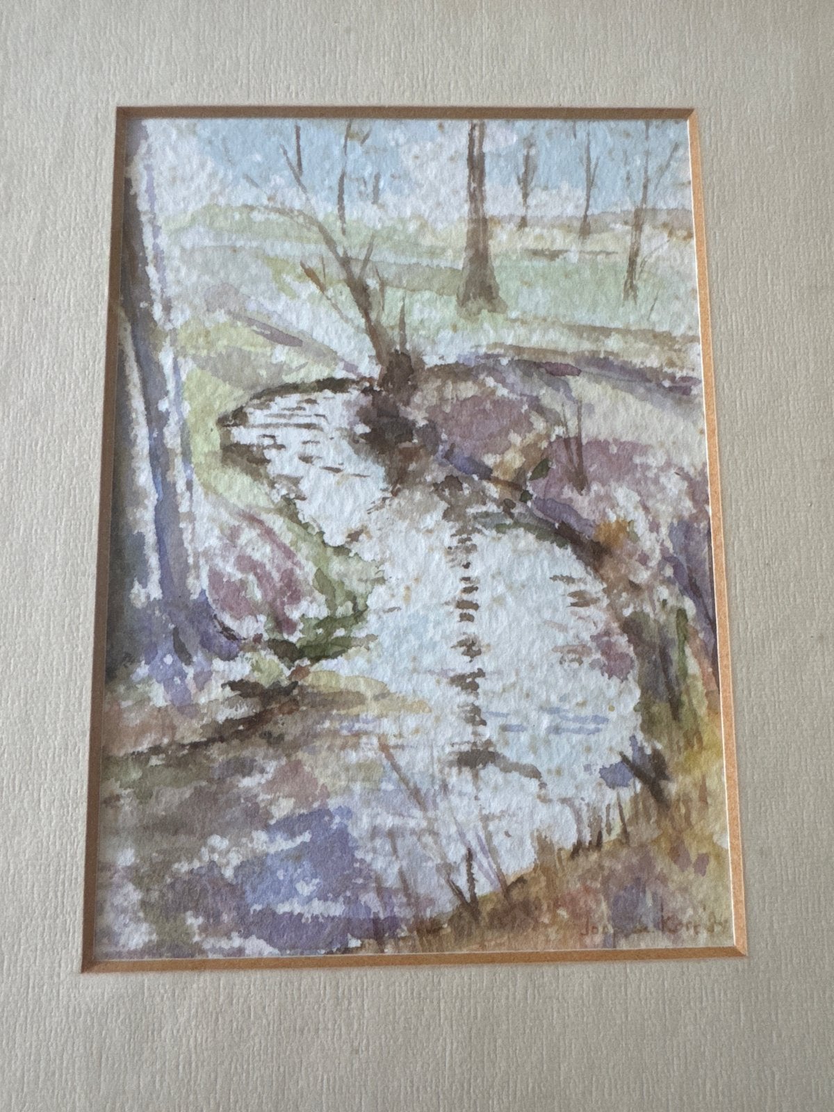 Aquarel Landschap met beekje, Antiek en Kunst, Kunst | Schilderijen | Klassiek, Landschap, Aquarel, Papier, Ingelijst, Ophalen of Verzenden