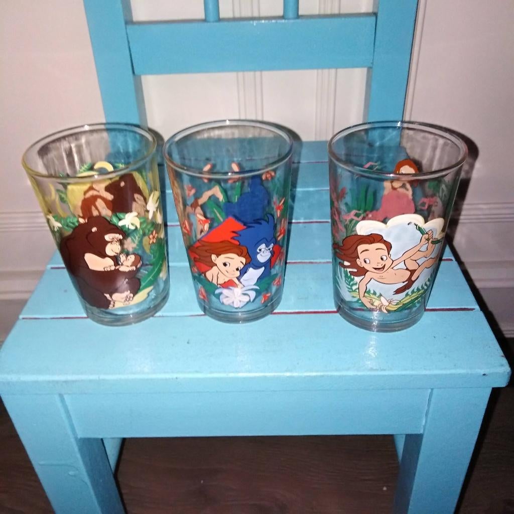 Disney's Tarzan limonade glaasjes 5 stuks, Ophalen, Glas of Glazen, Gebruikt, Glas