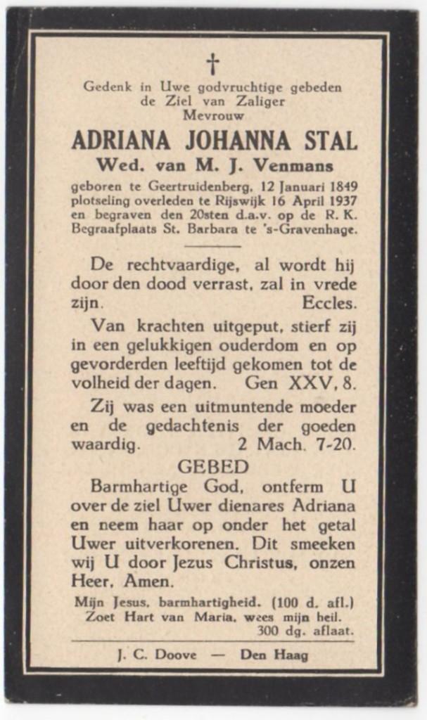 Adriana Johanna Stal 1849 Geertruidenberg + 1937 Rijswijk, Verzenden