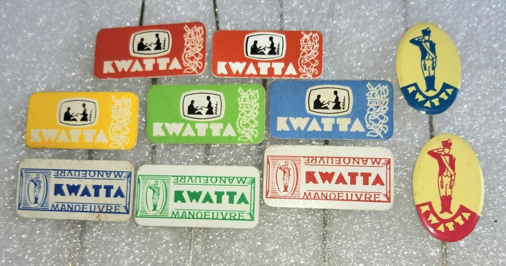 10 Vintage Kwatta en Kwatta Chocolade Speldjes, Ophalen of Verzenden, Gebruikt, Overige onderwerpen
