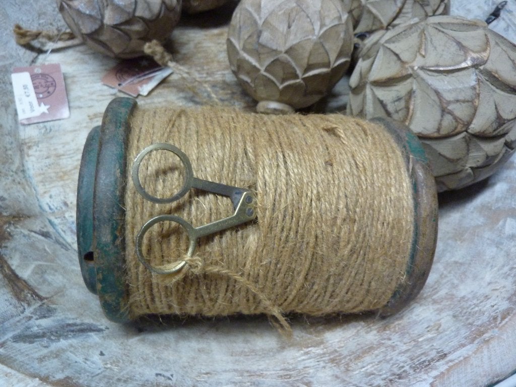Oude nepalese katrol met touw stoer sober, Ophalen of Verzenden, Gebruikt, Bruin, Hout