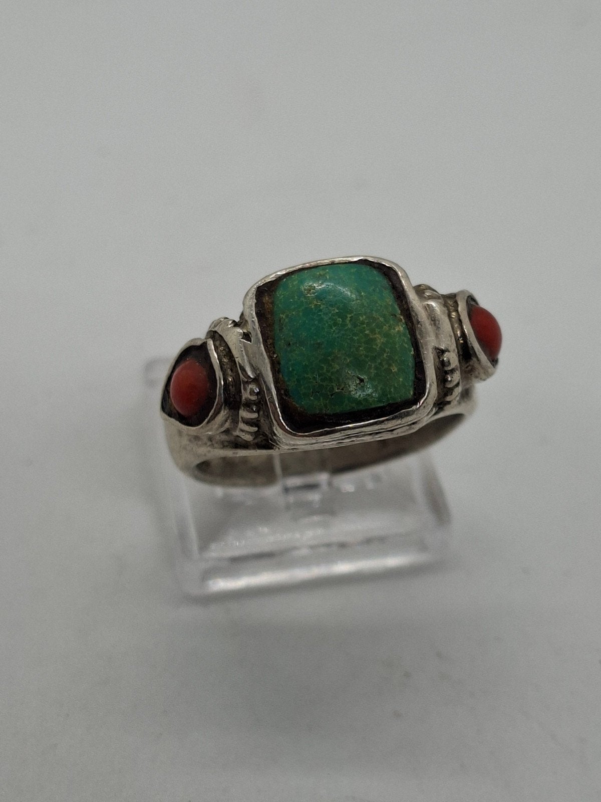 Navajo  Zilveren Ring Bloedkoraal Turkoois, Sieraden, Tassen en Uiterlijk, Ringen, Ophalen of Verzenden