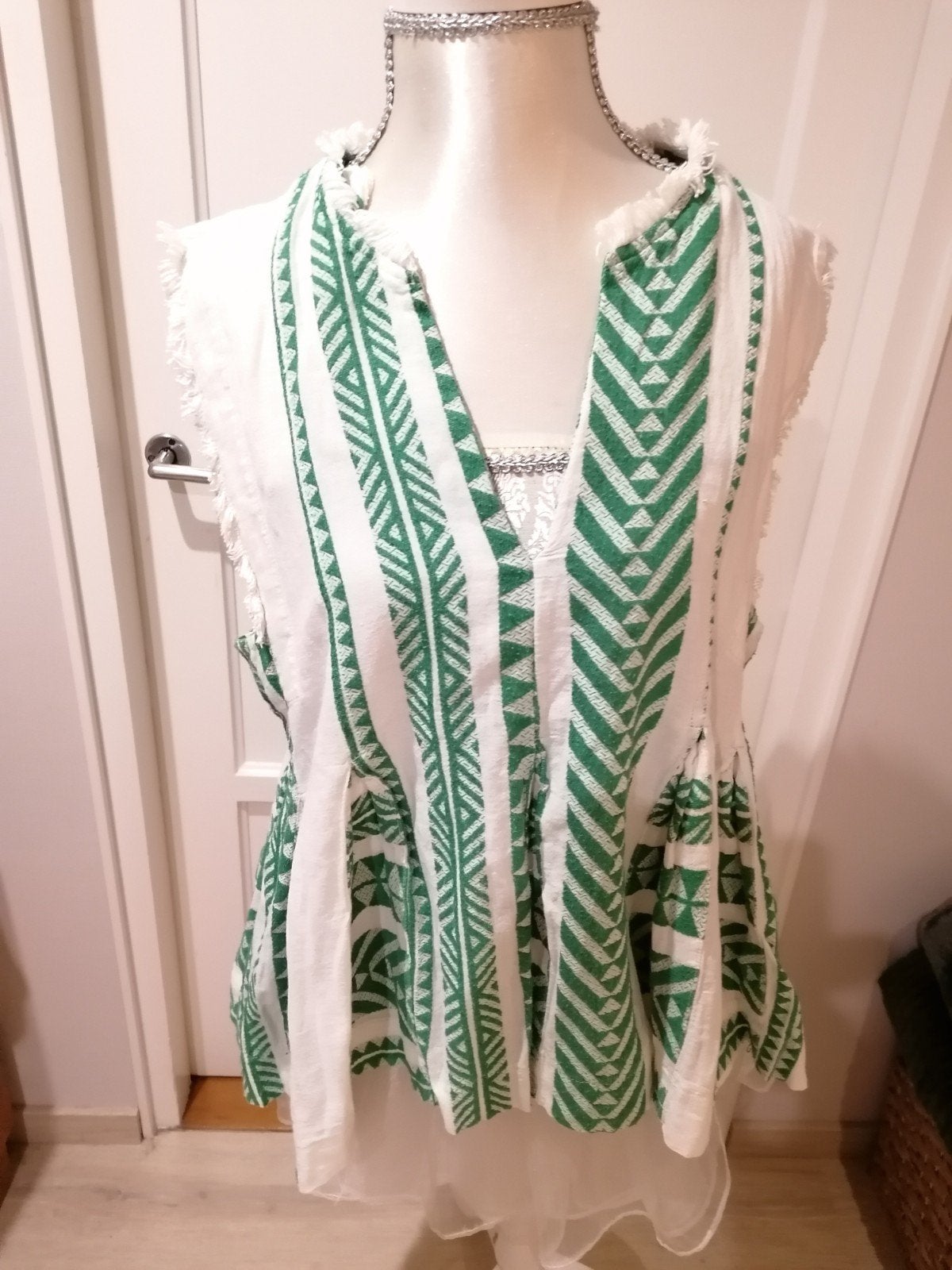 Devotion blouse zonder mouwen M groen wit katoen, Maat 38/40 (M), Verzenden, Devotion, Zo goed als nieuw