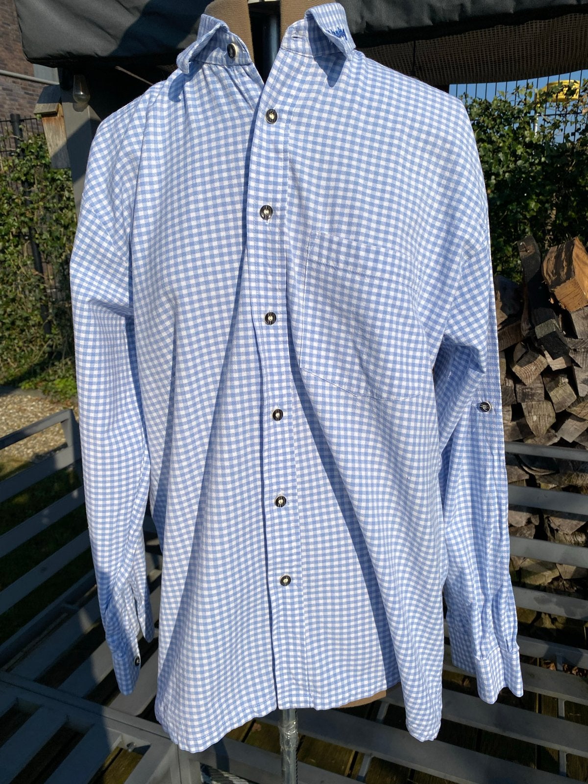 Trachten overhemd blauw geruit - Isar Trachten maat m, Ophalen of Verzenden, Zo goed als nieuw, Blauw, Halswijdte 39/40 (M)