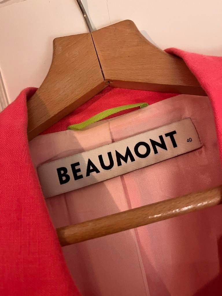 Koraalrood-roze linnen jasje Beaumont mt 40, Kleding | Dames, Maat 38/40 (M), Ophalen of Verzenden, Jasje, Roze