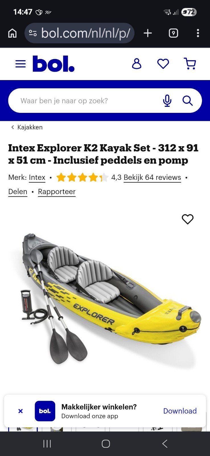 Opblaas kano, Watersport en Boten, Kano's, Ophalen, Twee personen, Overige typen