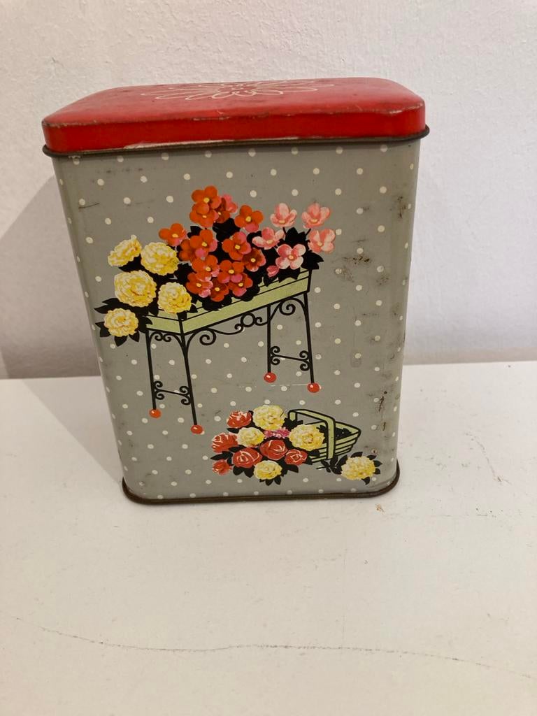 Vintage blikken bus met bloemendecoratie, Verzamelen, Ophalen of Verzenden, Gebruikt