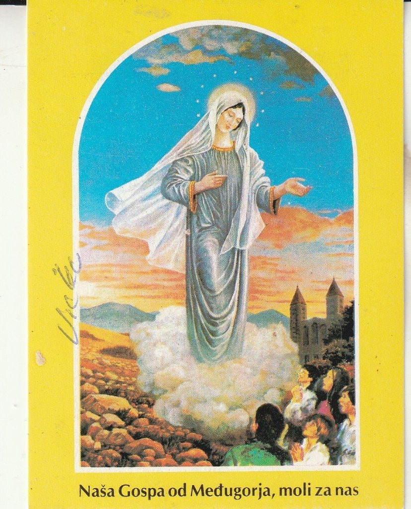 Prent Onze Lieve Vrouw van Medjugorje, bid voor ons, Verzamelen, Religie, Ophalen of Verzenden, Zo goed als nieuw, Kaart of Prent