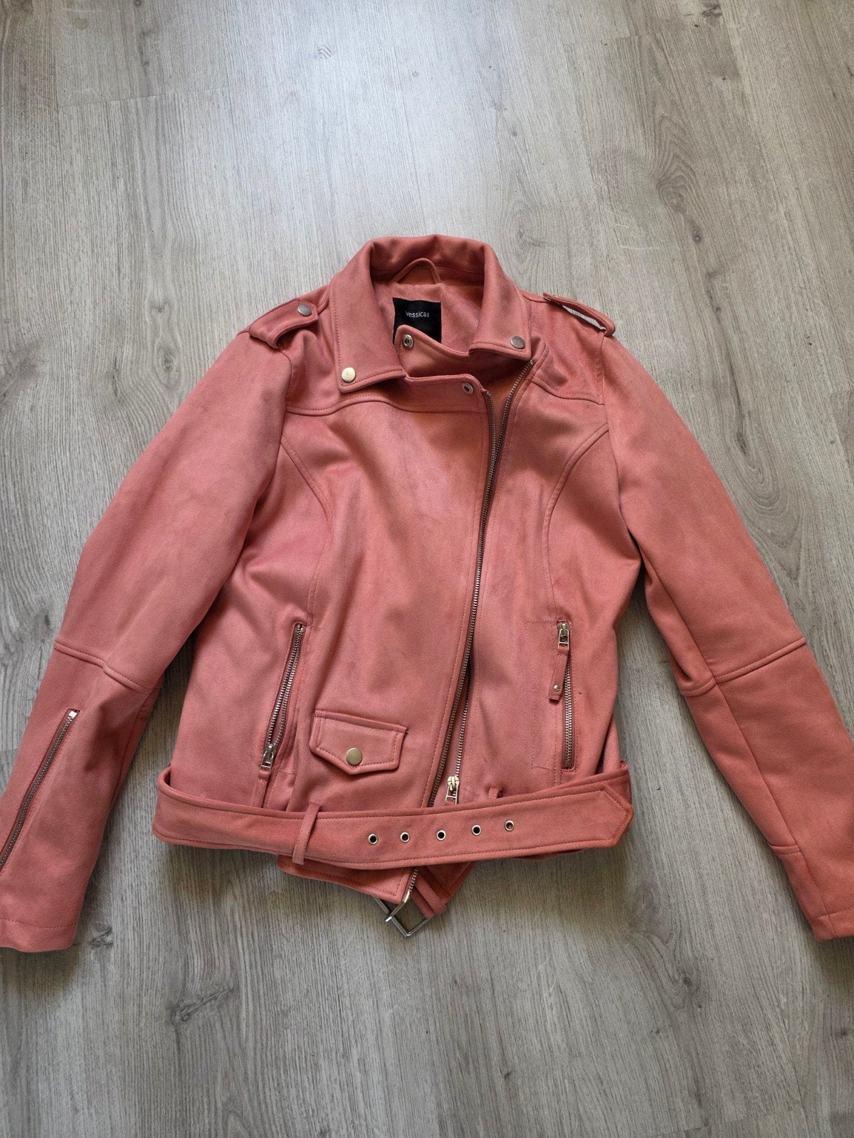 Mooi suède jasje in roze/koraal kleur, maat 42, Maat 42/44 (L), Ophalen of Verzenden, Roze, Gedragen
