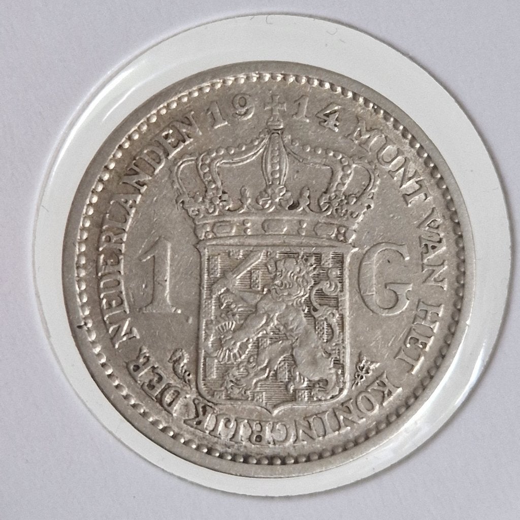 Zilveren gulden 1914 Wilhelmina, Postzegels en Munten, 1 gulden, Zilver, Ophalen of Verzenden, Koningin Wilhelmina