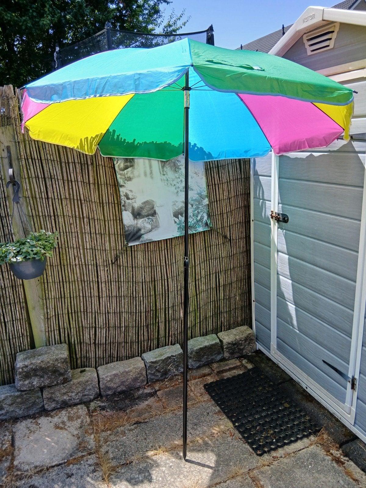 2 Vrolijk gekleurde strand parasols  ZGAN, Tuin en Terras, Verstelbaar, Ophalen of Verzenden, Zo goed als nieuw, 1 tot 2 meter