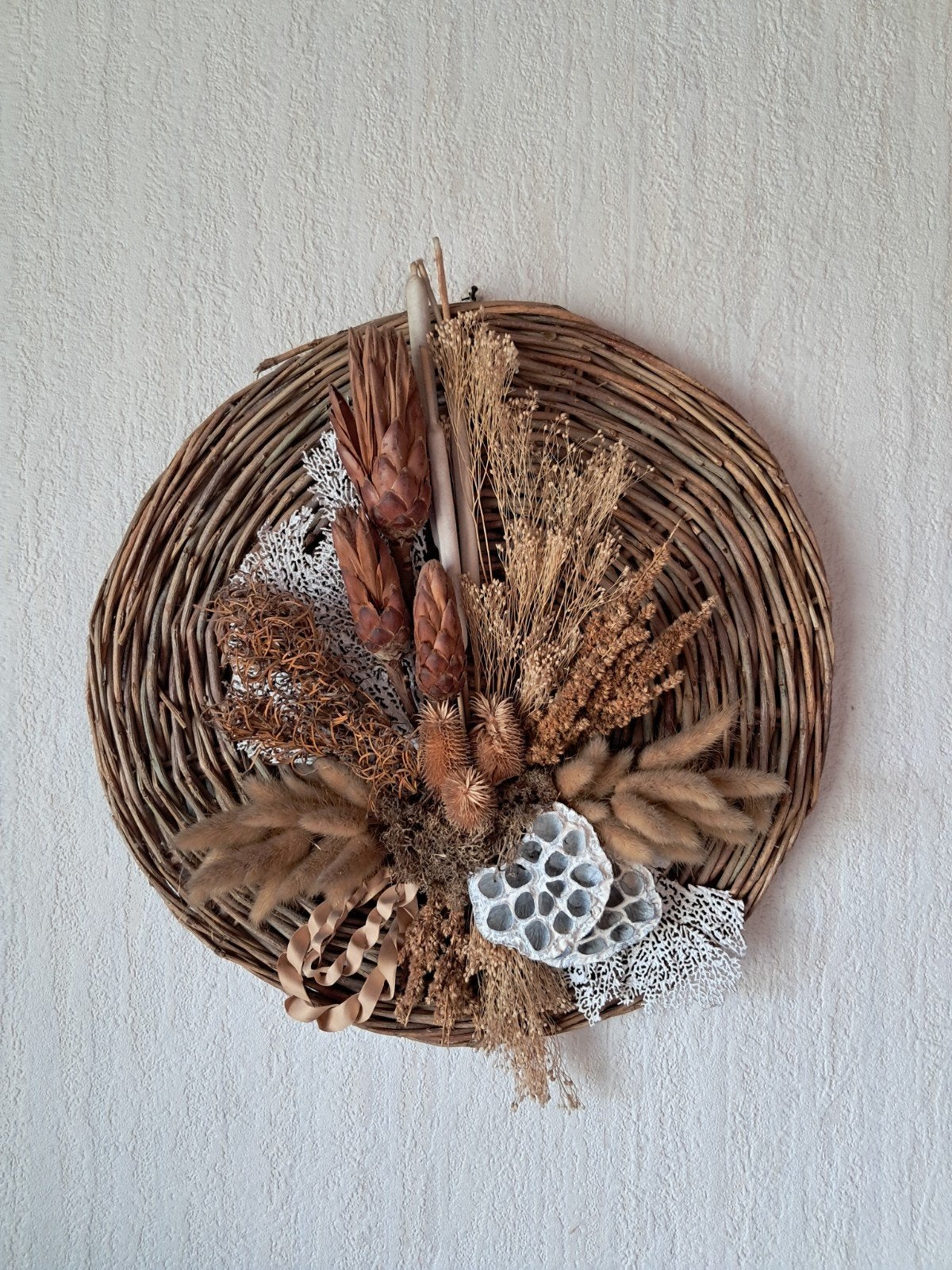 Decoratieve Wandcirkel met Gedroogde Bloemen, Ophalen of Verzenden, Zo goed als nieuw, Wandcirkel, Handgemaakt