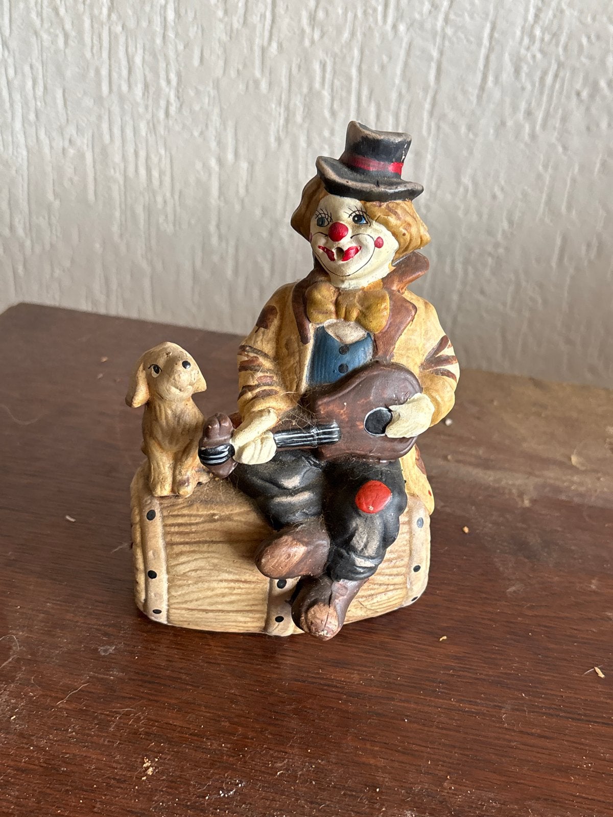 Vintage Clown met Hondje Spaarpot - Keramiek, Verzamelen, Spaarpotten, Ophalen of Verzenden, Gebruikt, Steen, Aardewerk of Keramiek