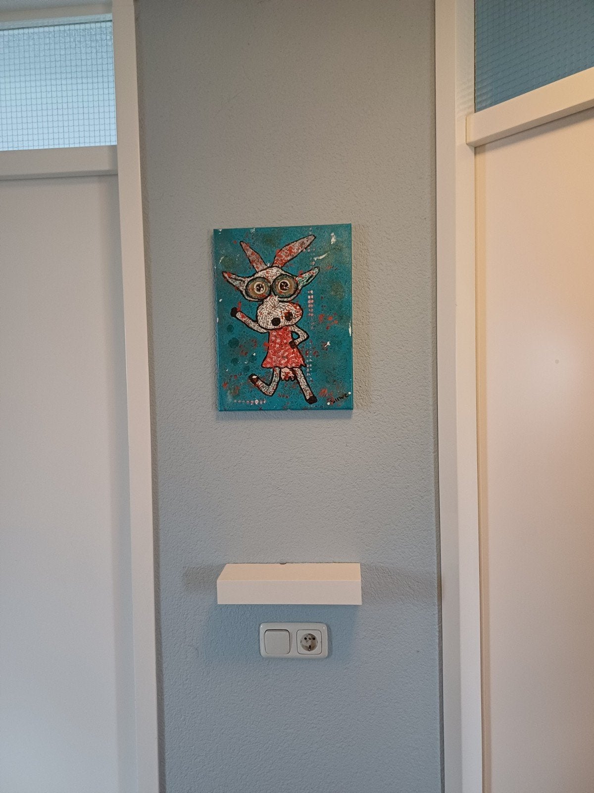 Mixed media schilderij dansende koe 30x40, Huis en Inrichting, Woonaccessoires | Schilderijen, Tekeningen en Foto's, Nieuw, Schilderij