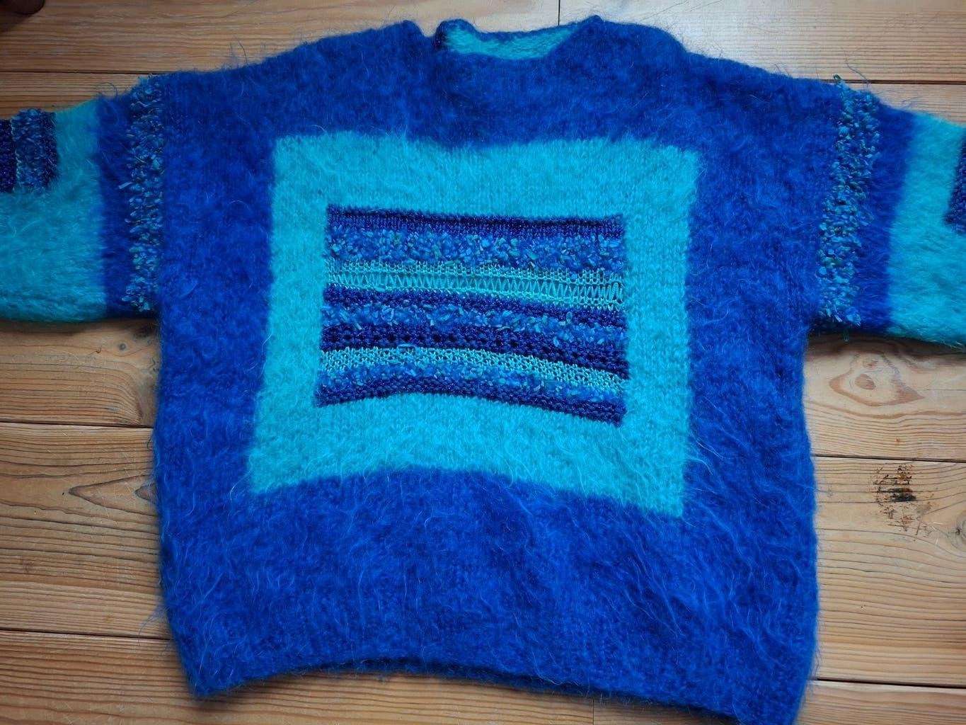 Zachte angora wollen trui. Aqua- kobalt blauw. Maat 46-52, Ophalen of Verzenden, Nieuw, Maat 46/48 (XL) of groter, Blauw