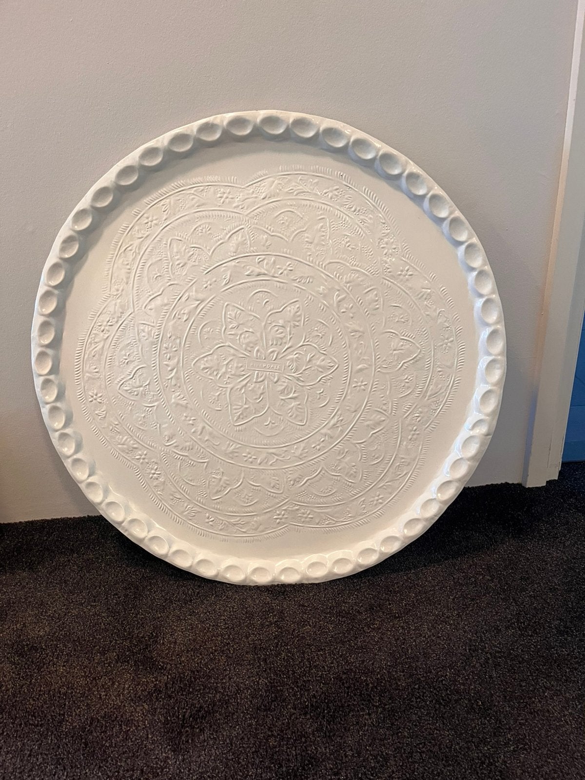 Wit metalen dienblad merk Riverdale 70 cm, Huis en Inrichting, Ophalen, Zo goed als nieuw, Rond, Metaal