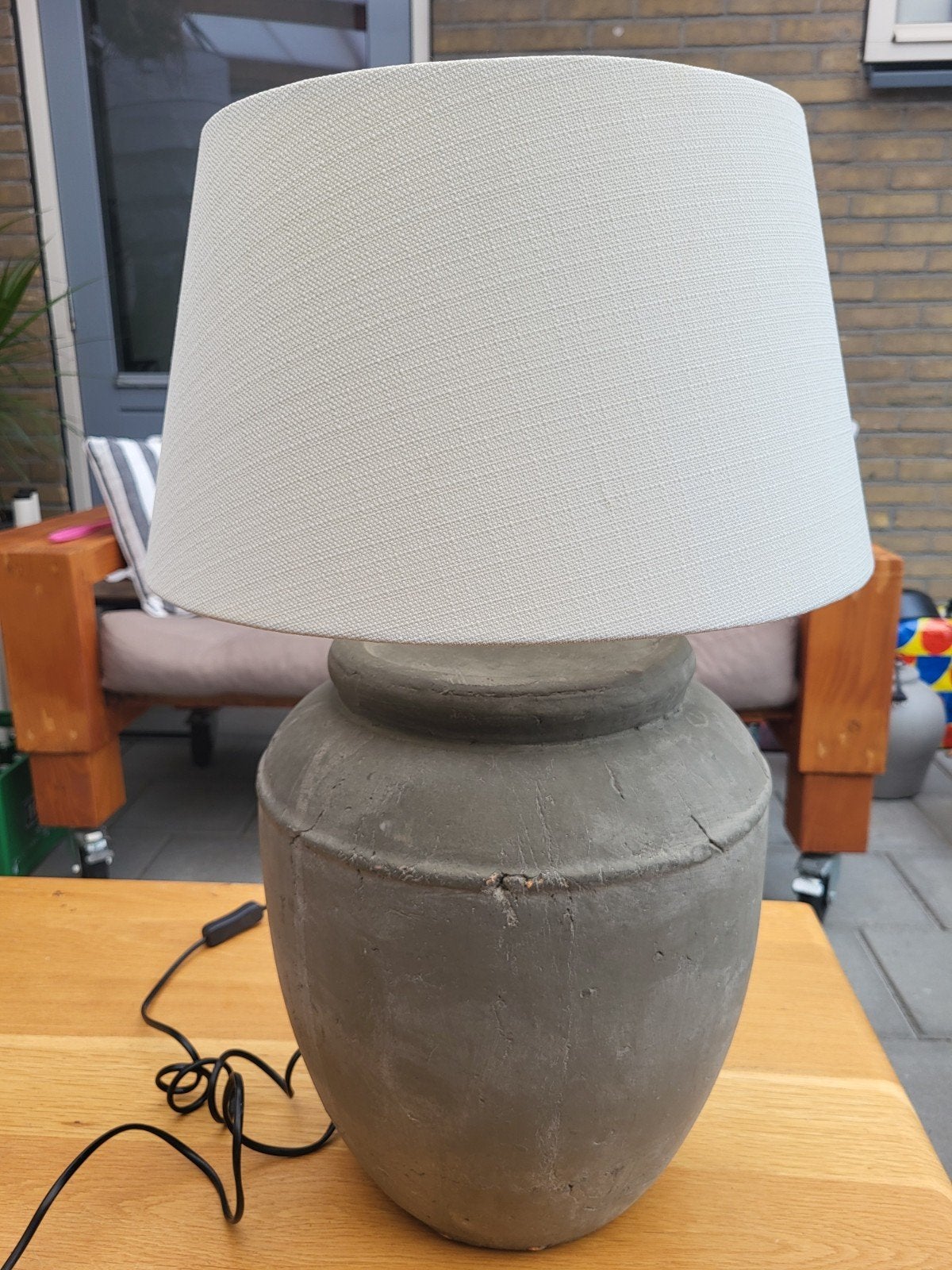 2 Stoere landelijke tafellampen met linnen kap, Ophalen, Overige merken, Gebruikt, Grijs