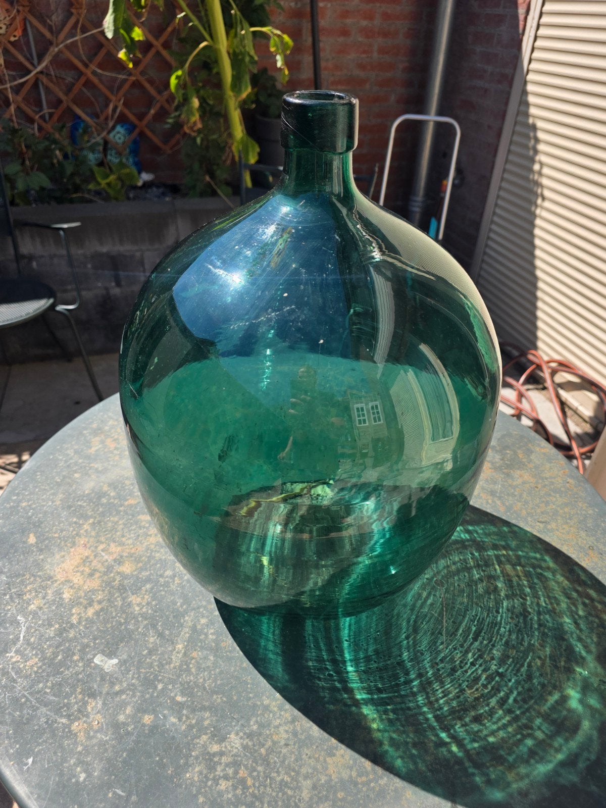 Grote vintage handgemaakte Dame Jeanne / gistfles  groen gl, Antiek en Kunst, Ophalen of Verzenden