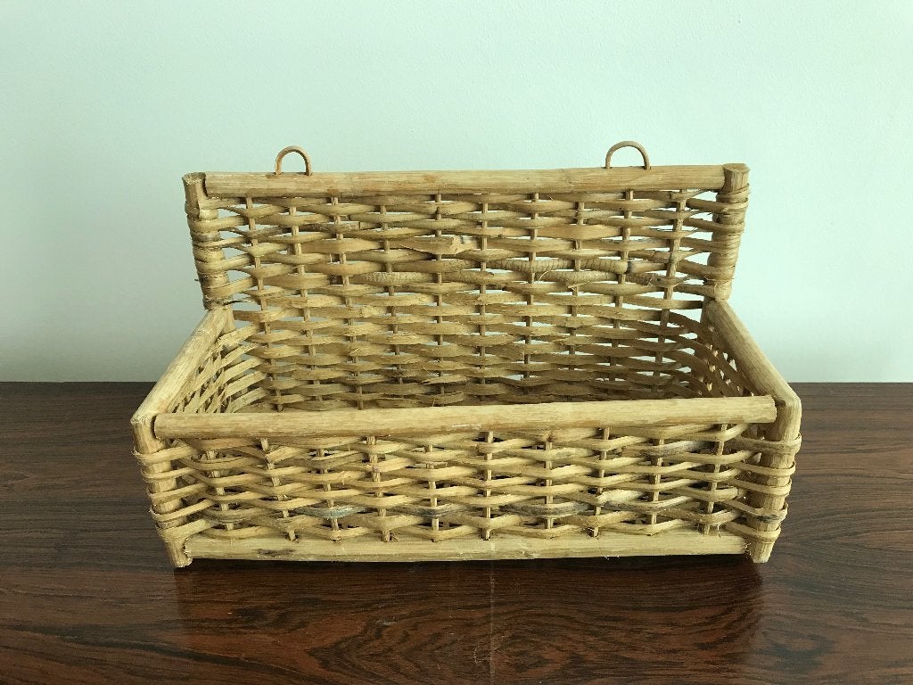 Rieten rotan wand decoratie bakje mandje rechthoek, Mand, Ophalen of Verzenden, Zo goed als nieuw, Riet