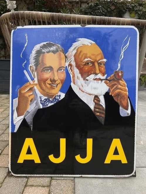 Origineel oud emaille reclame bord - AJJA 1953, Verzamelen, Ophalen of Verzenden, Gebruikt, Reclamebord
