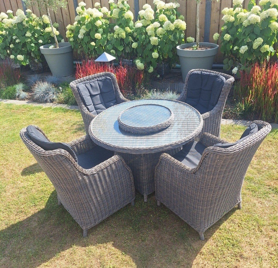 Fonteyn Wicker Tuinset met 4 Stoelen en Ronde Tafel, 4 zitplaatsen, Gebruikt, Ophalen of Verzenden, Wicker