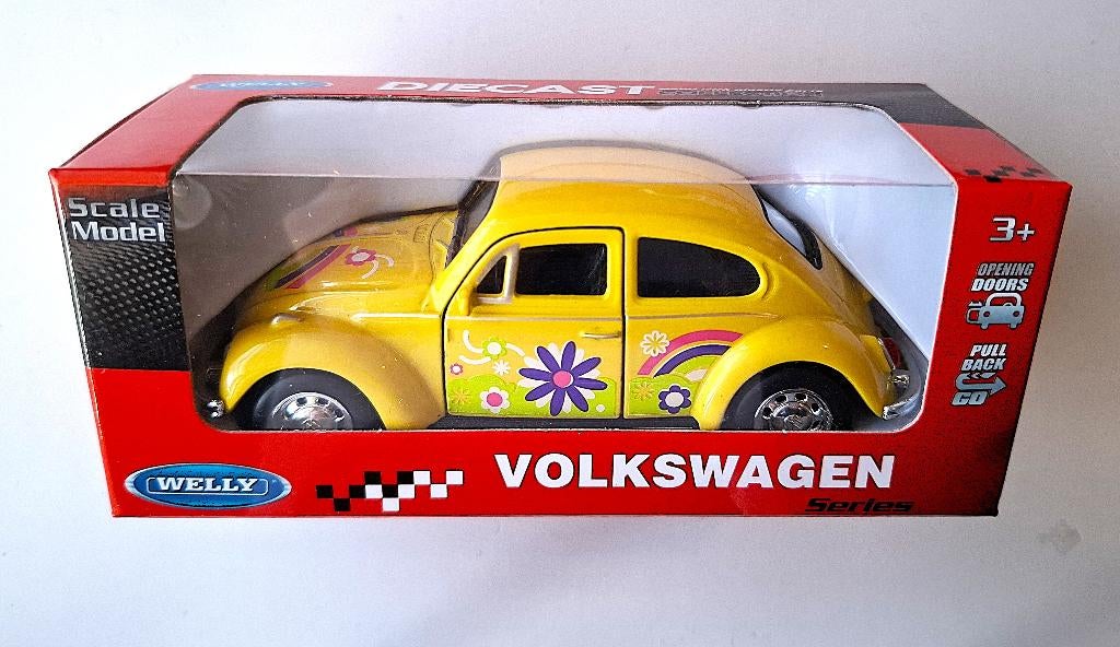 Welly, Volkswagen kever, deuren kunnen open, Geel, Ophalen, Nieuw, Auto