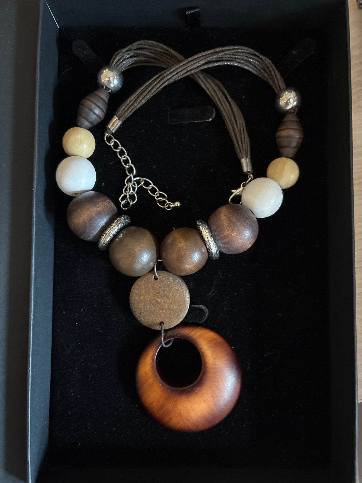 Gerry Weber Houten Kralen Ketting - Bruin/Beige, Sieraden, Tassen en Uiterlijk, Kettingen, Overige materialen, Verstelbaar, Bruin