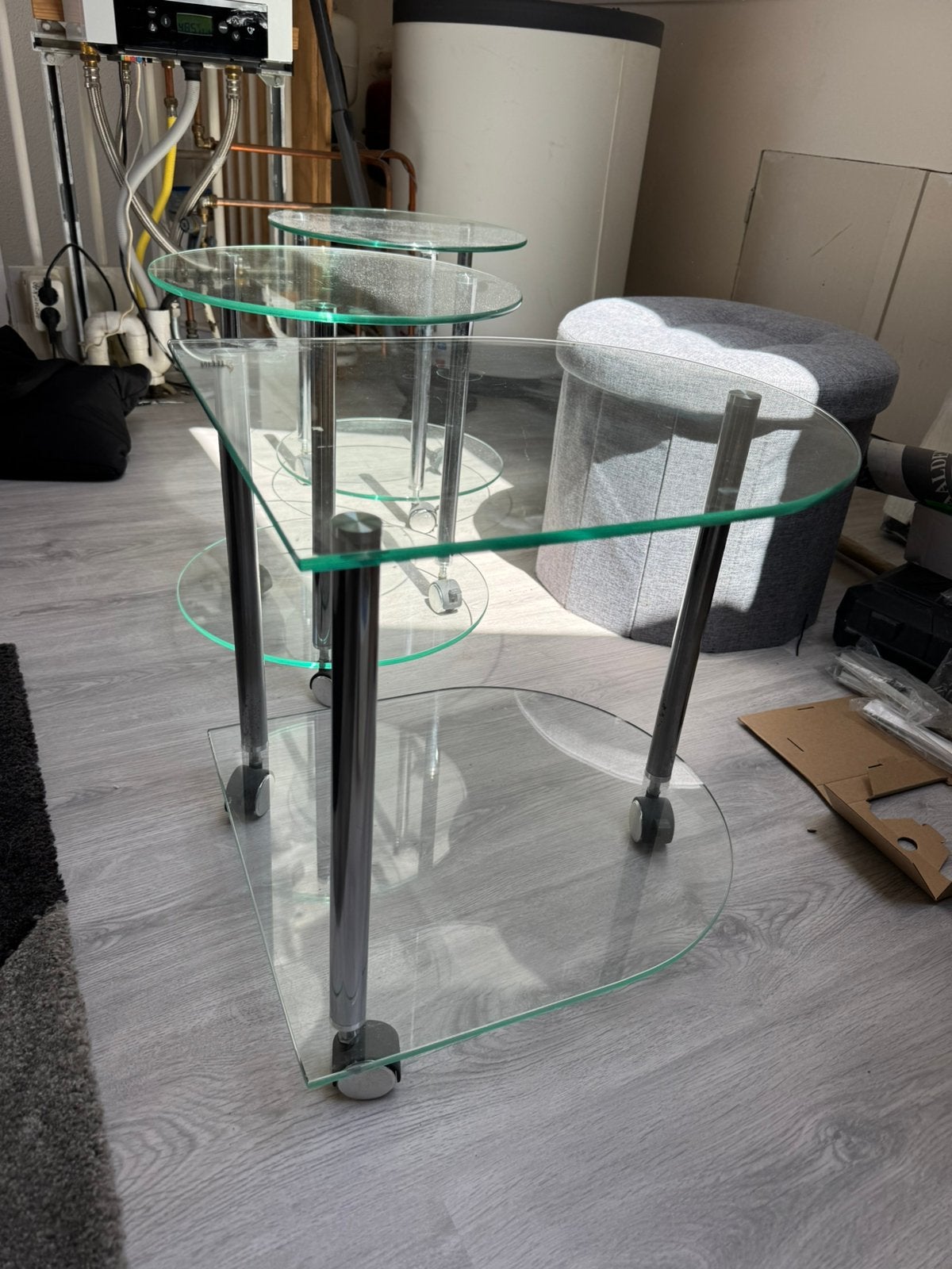3 glazen bijzettafels, Huis en Inrichting, Tafels | Sidetables, Ophalen, 50 tot 100 cm, Rond, Zo goed als nieuw