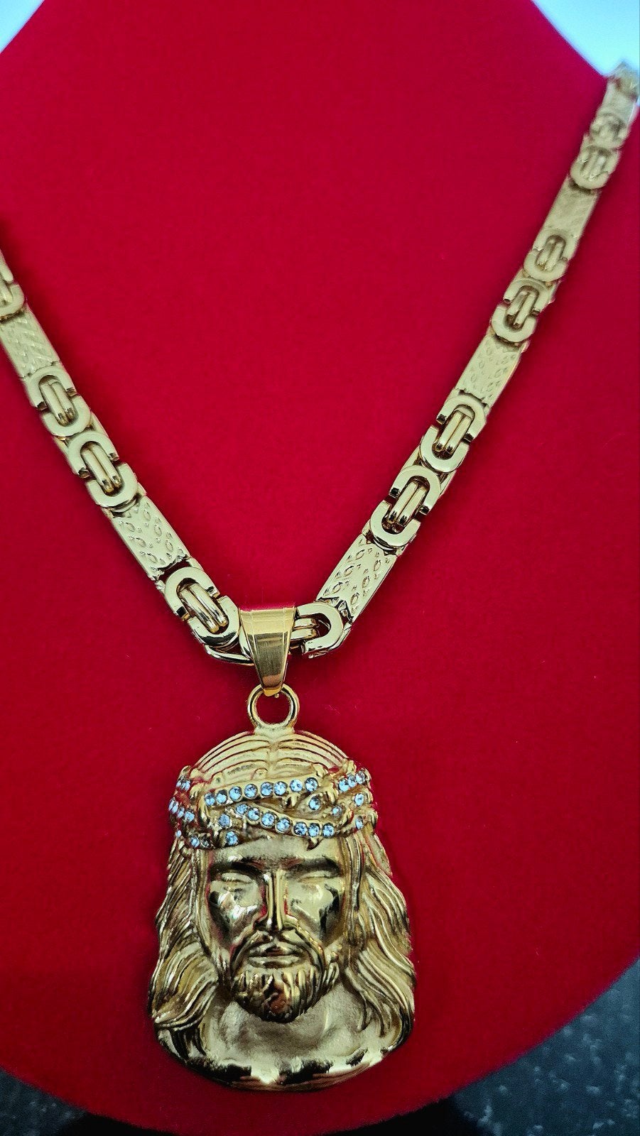14 karaat gouden vergulde jezus hoofd hanger, Sieraden, Tassen en Uiterlijk, Kettingen, Ophalen, Nieuw, Goud, Goud