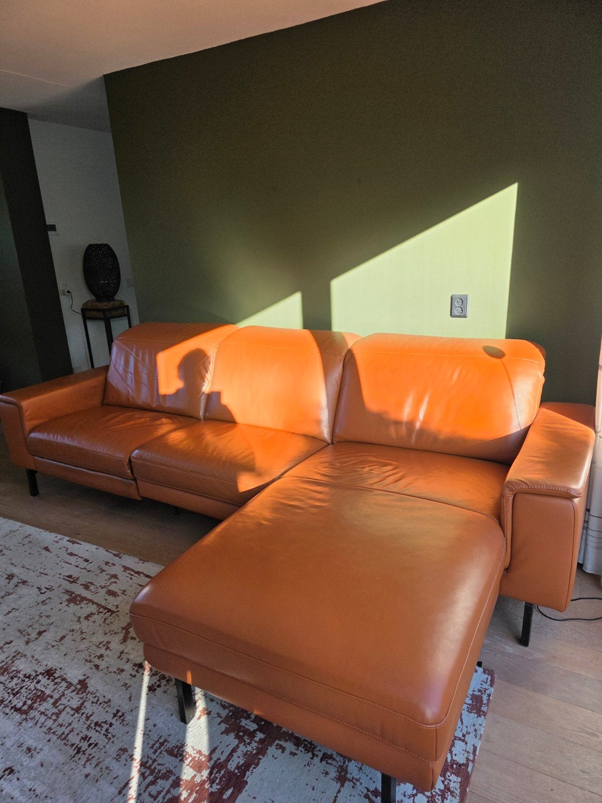 Leren Hoekbank met Relaxfunctie - Cognac Kleur, Ophalen, 300 cm of meer, Leer, Zo goed als nieuw