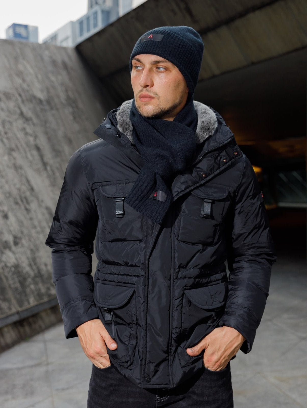 Peuterey Winterjas Parka - Zwart ook muts erbij, Ophalen of Verzenden, Zo goed als nieuw, Maat 48/50 (M), Zwart