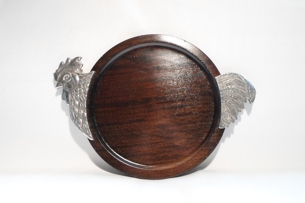 Dienblad Snijplank Haan, Huis en Inrichting, Woonaccessoires | Dienbladen, Zo goed als nieuw, Serveerplank, Hout, Rond, Decoratieve rand