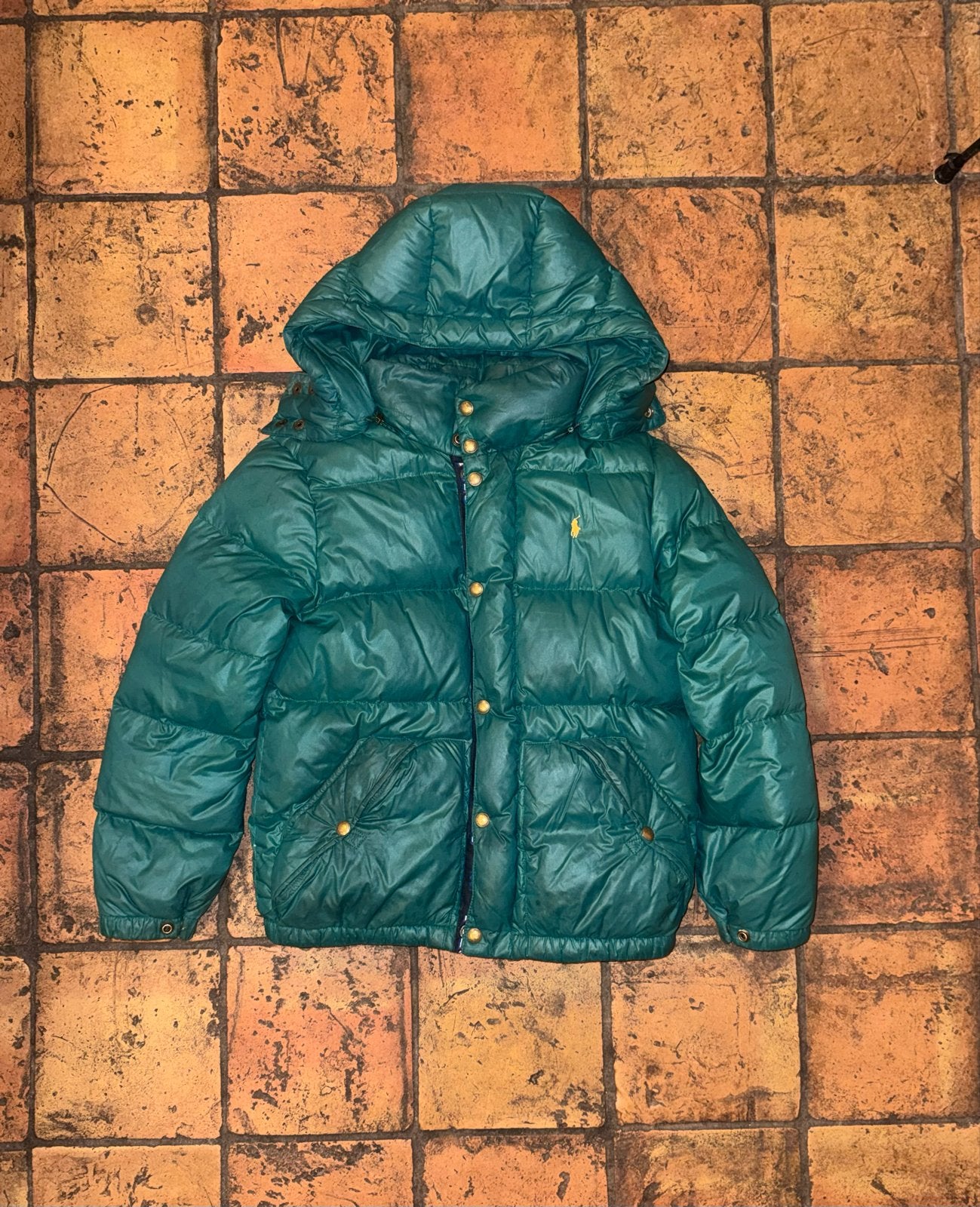 Polo Ralph Lauren donsjas - maat xs - groen met geel, Kleding | Dames, Verzenden, Zo goed als nieuw, Maat 34 (XS) of kleiner, Geel