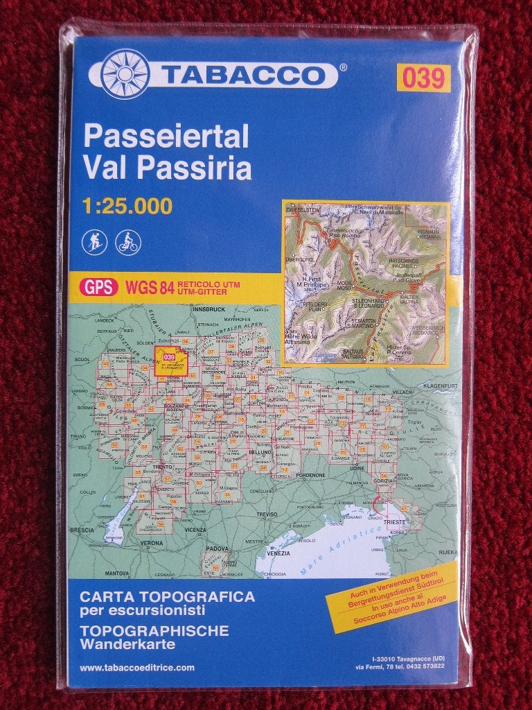 Tabacco Wanderkarte 039 Passeiertal / Val Passiria, 2014, Boeken, Atlassen en Landkaarten, Gelezen, Verzenden, Italië, Landkaart