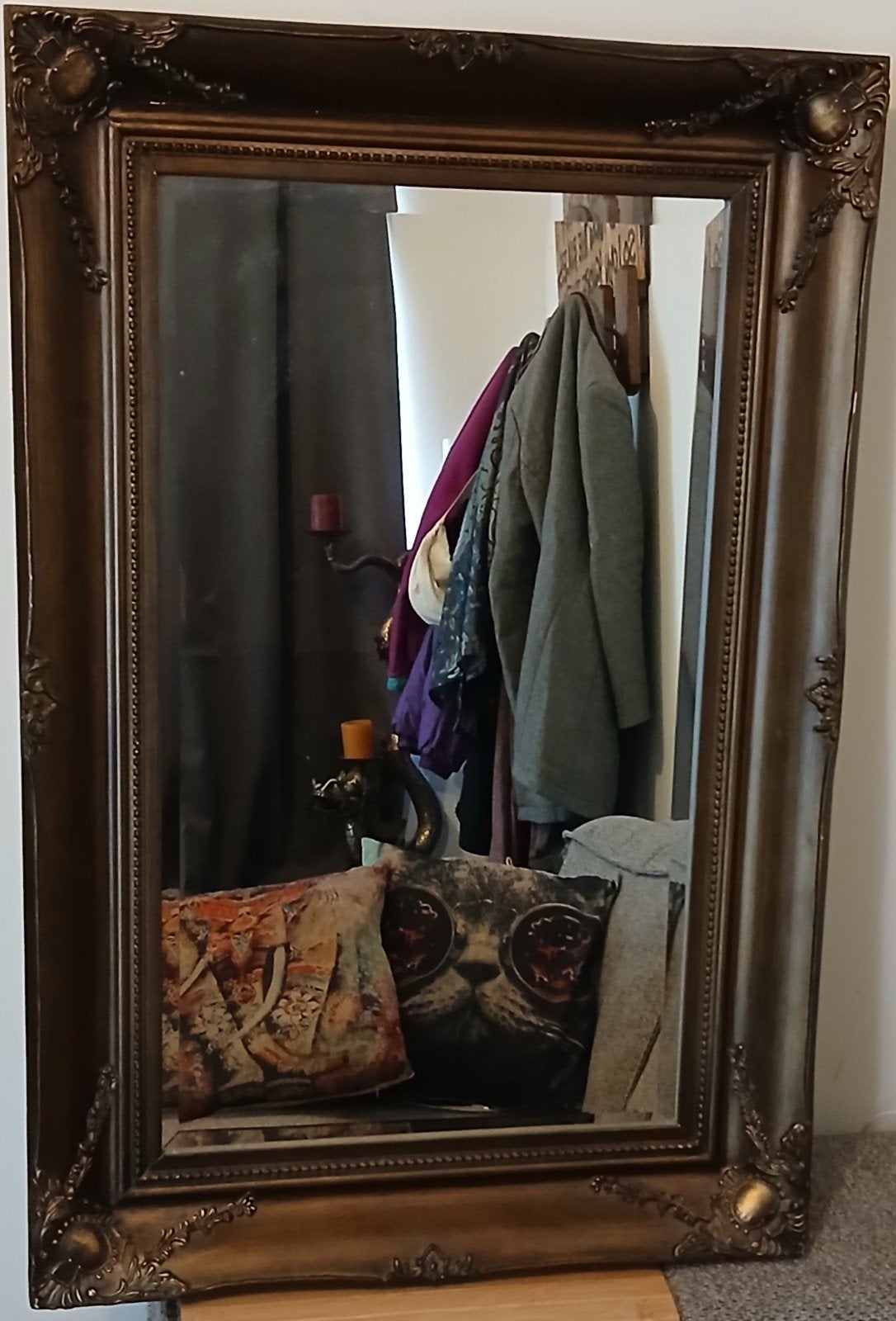 Antieke stijl spiegel met sierlijke lijst (90x60cm), Huis en Inrichting, Ophalen of Verzenden, Zo goed als nieuw, Minder dan 100 cm