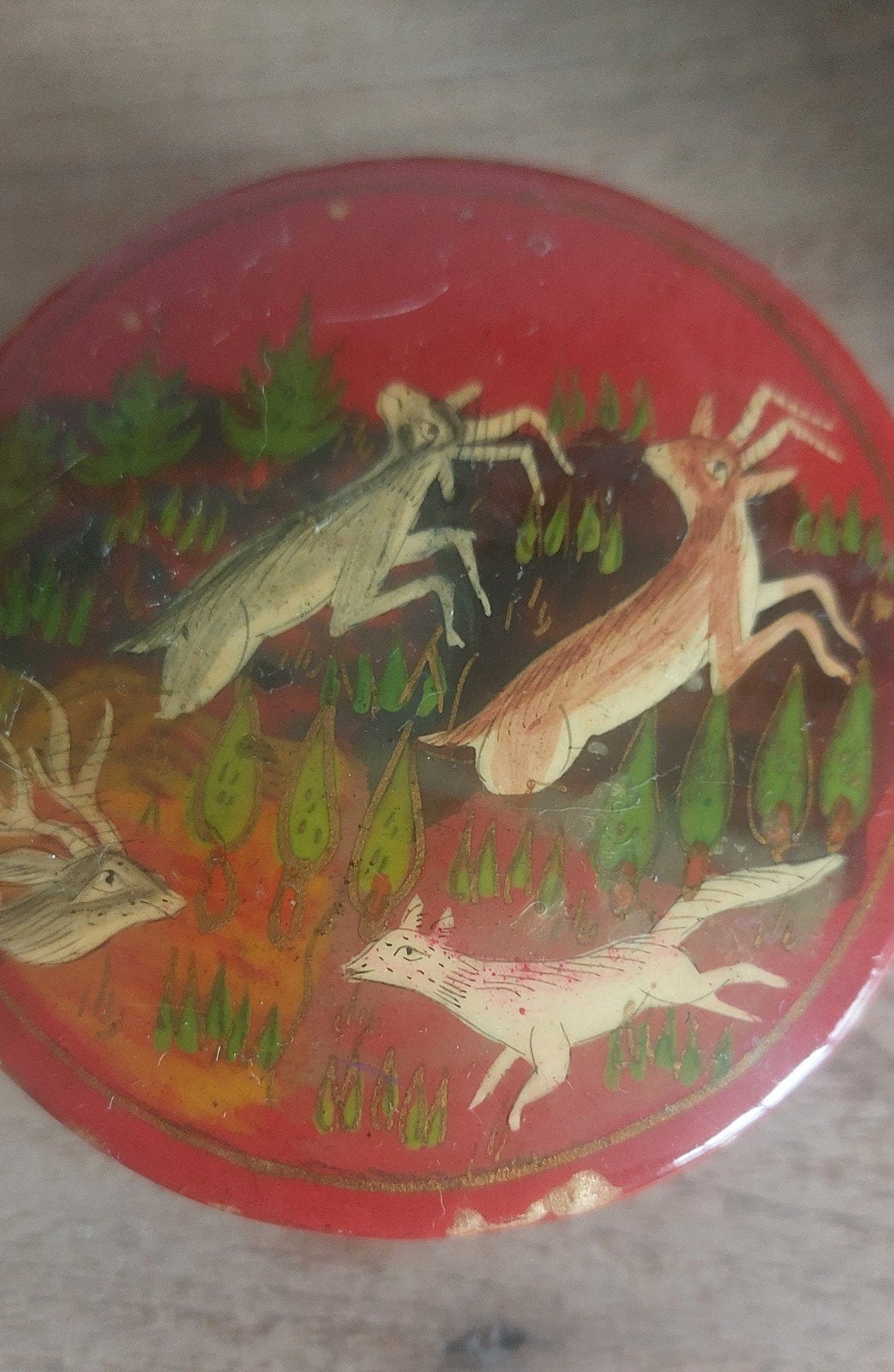 Kasjmir lacque doosje papier_maché vintage, Antiek en Kunst, Verzenden