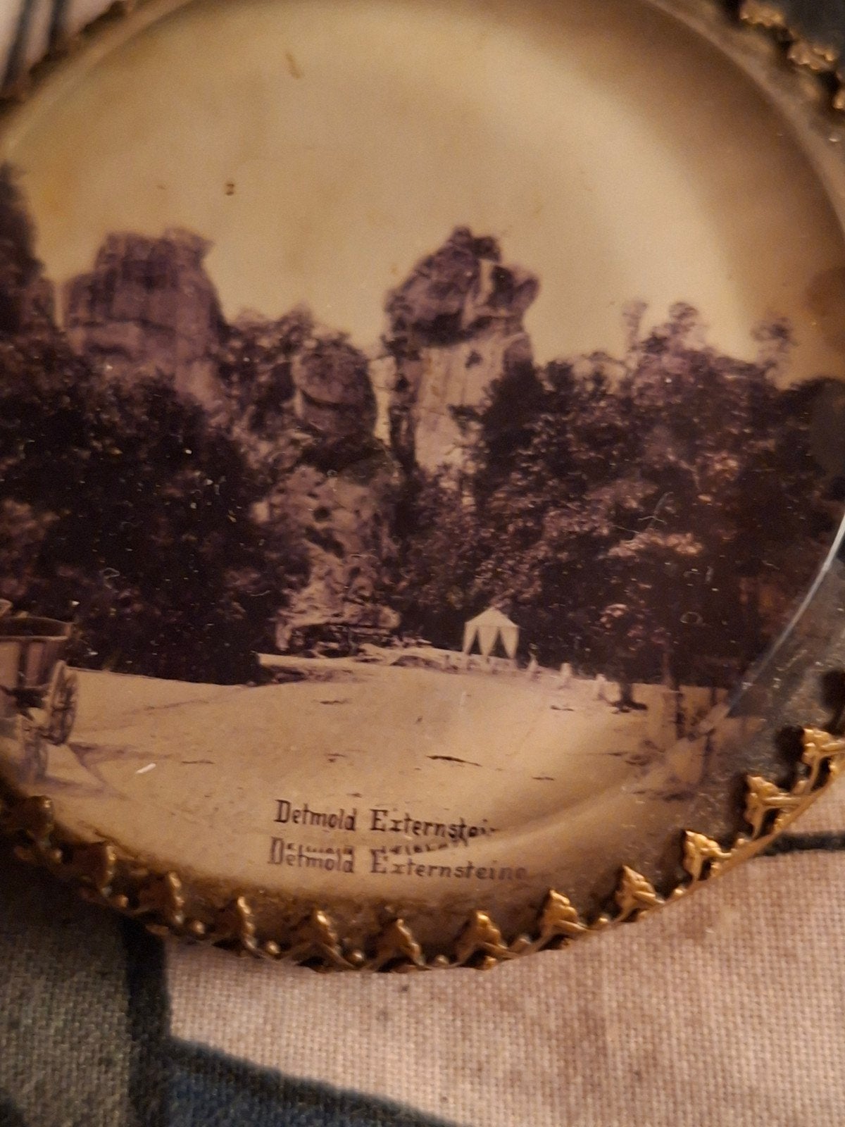 Antieke foto Detmold Externsteine in sierlijke lijst, Ophalen, Natuur, Gebruikt, Foto