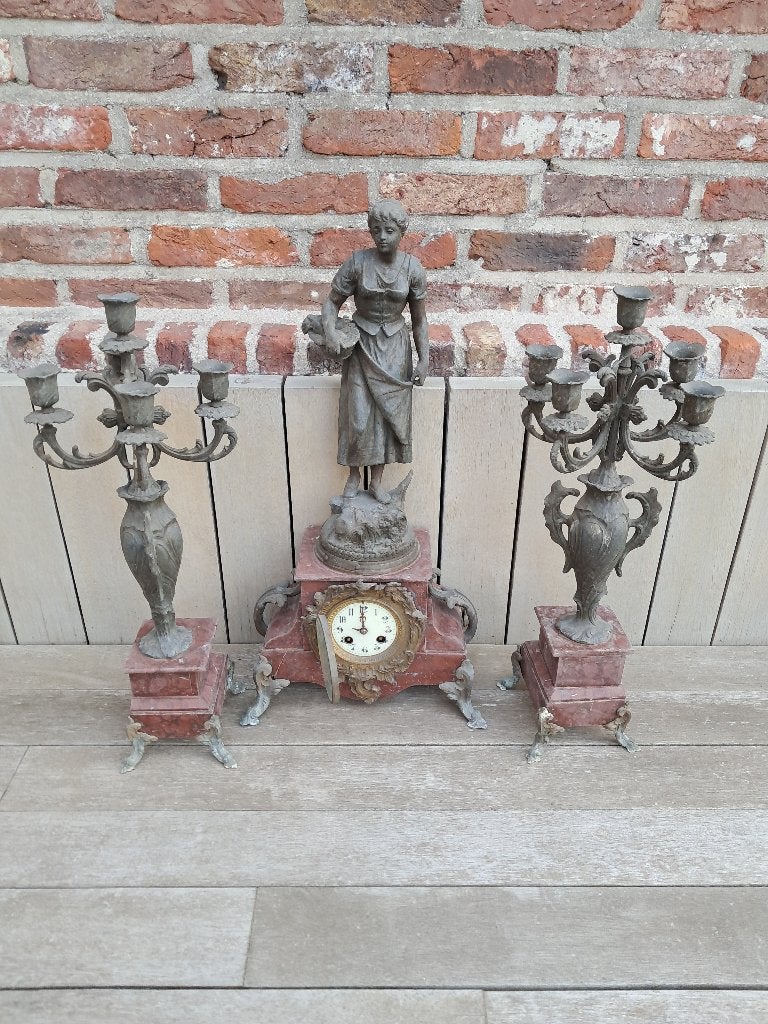 oude klok +  zijstukken, Ophalen of Verzenden