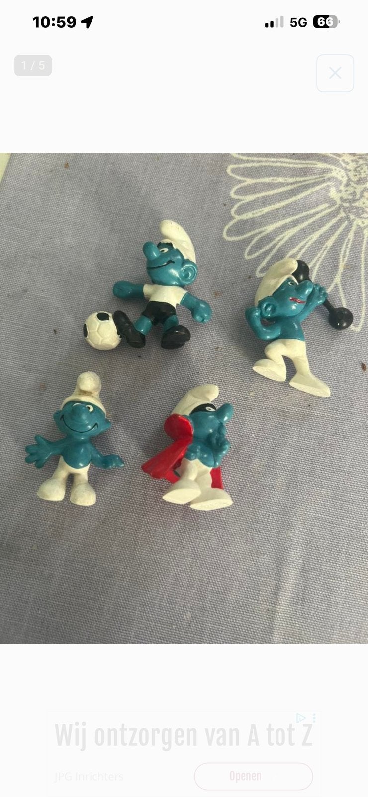 4 vintage oude smurfen, Verzenden, Zo goed als nieuw, Verschillende Smurfen