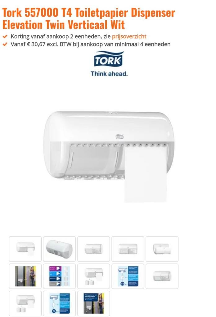 2x Tork Conventional Toilet Roll Dispenser T4 - Nieuw, Ophalen of Verzenden, Nieuw