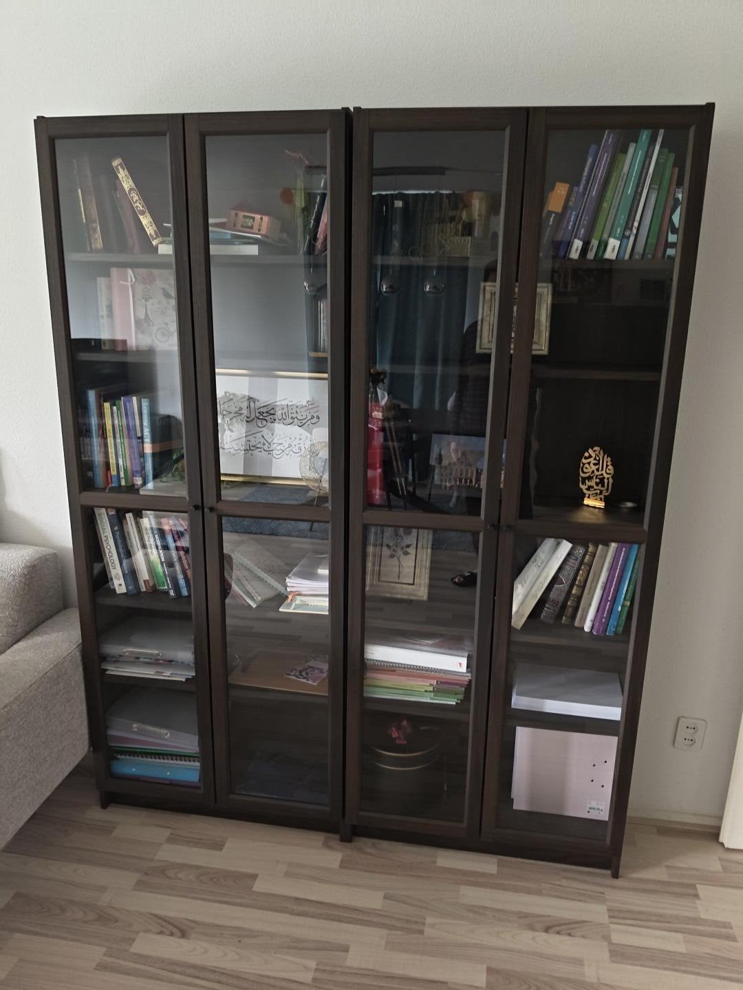 IKEA Billy Boekenkast met glazen deuren, donkerbruin eiken, Met deur(en), Eikenhout, 200 cm of meer, 150 tot 200 cm