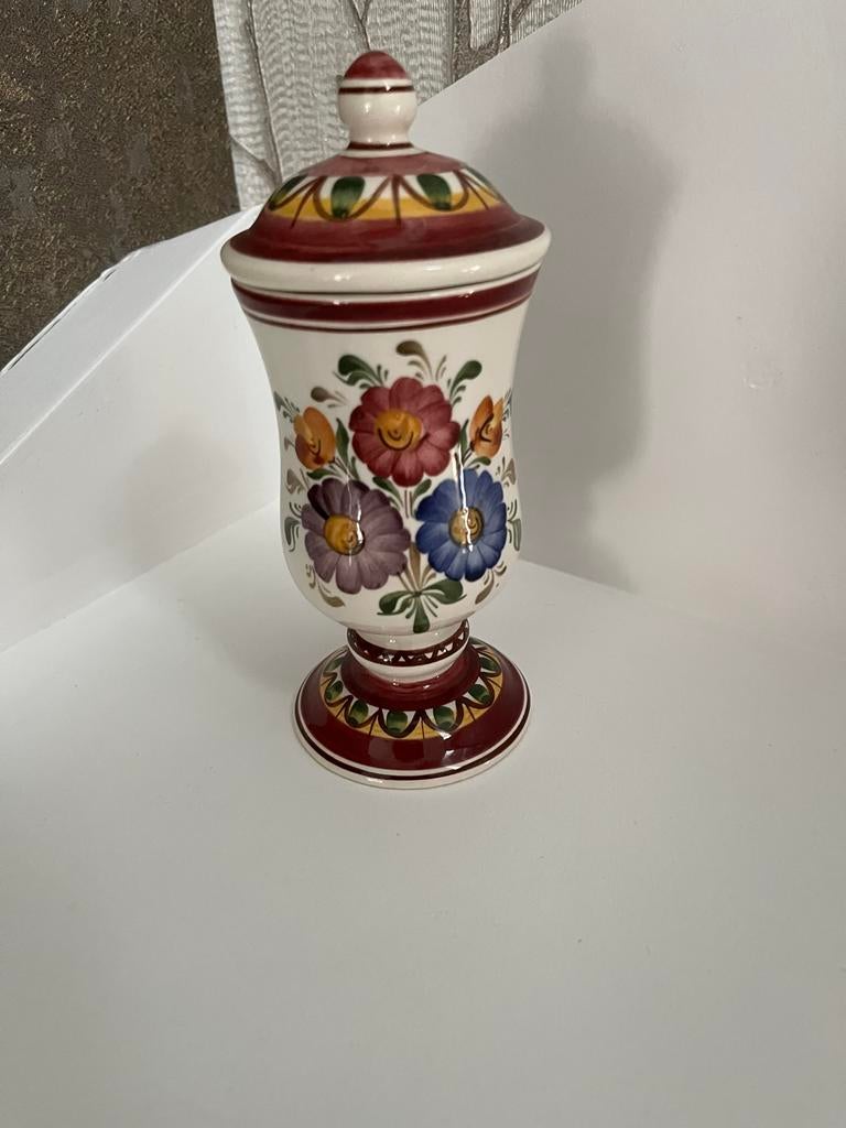 Vintage Handgeschilderde Keramische Pot met Deksel, Ophalen of Verzenden