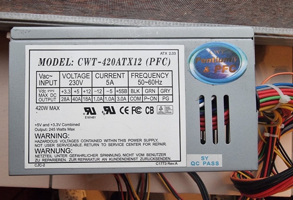 Vintage CWT-420ATX12 420W ATX voeding - Pentium 4 / retro PC, Computers en Software, Ophalen of Verzenden, Gebruikt