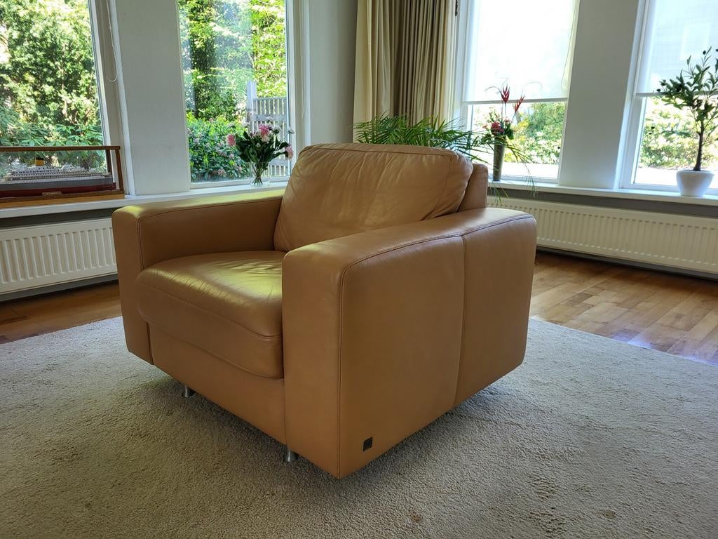 W. Schillig Leren Fauteuil - Zo goed als nieuw, Huis en Inrichting, Fauteuils, Ophalen of Verzenden, Zo goed als nieuw, 75 tot 100 cm