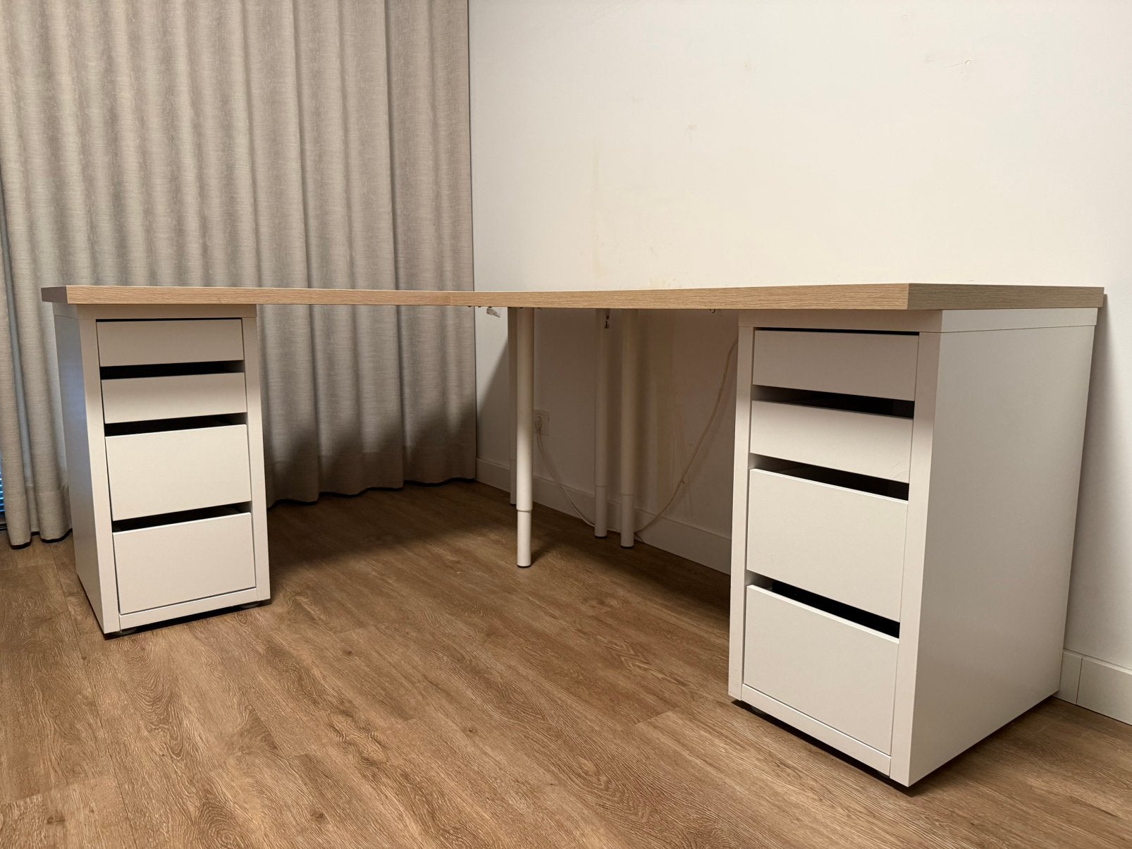 Hoekburo opzet IKEA onderdelen met 2 ladenblokken, Ophalen, Demontabel, Gebruikt, Scandinavisch