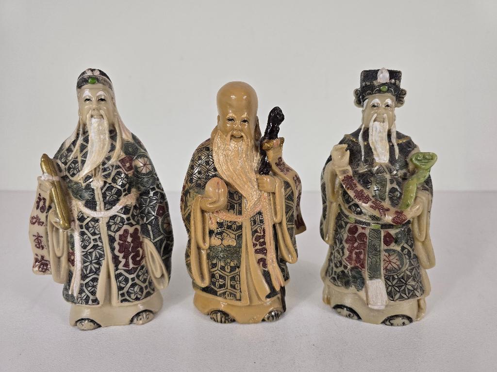 Drie beelden Fu Lu Shou, hars, China, 2e helft 20e eeuw, Ophalen of Verzenden