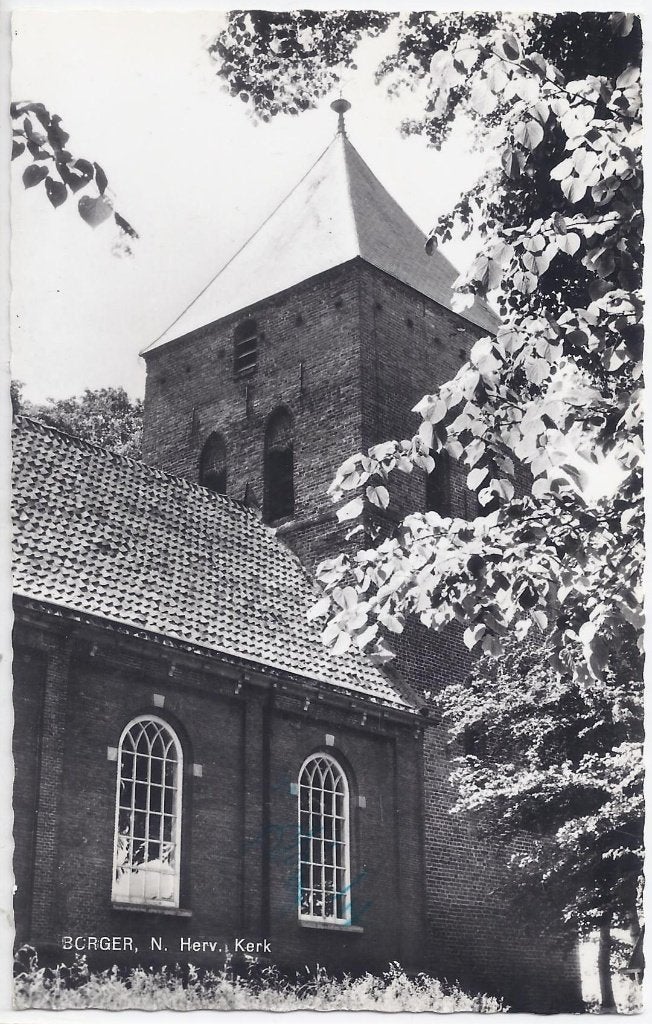 Borger ned herv kerk oude gelopen ansichtkaart (a2388 ), Ophalen of Verzenden, 1960 tot 1980, Gelopen