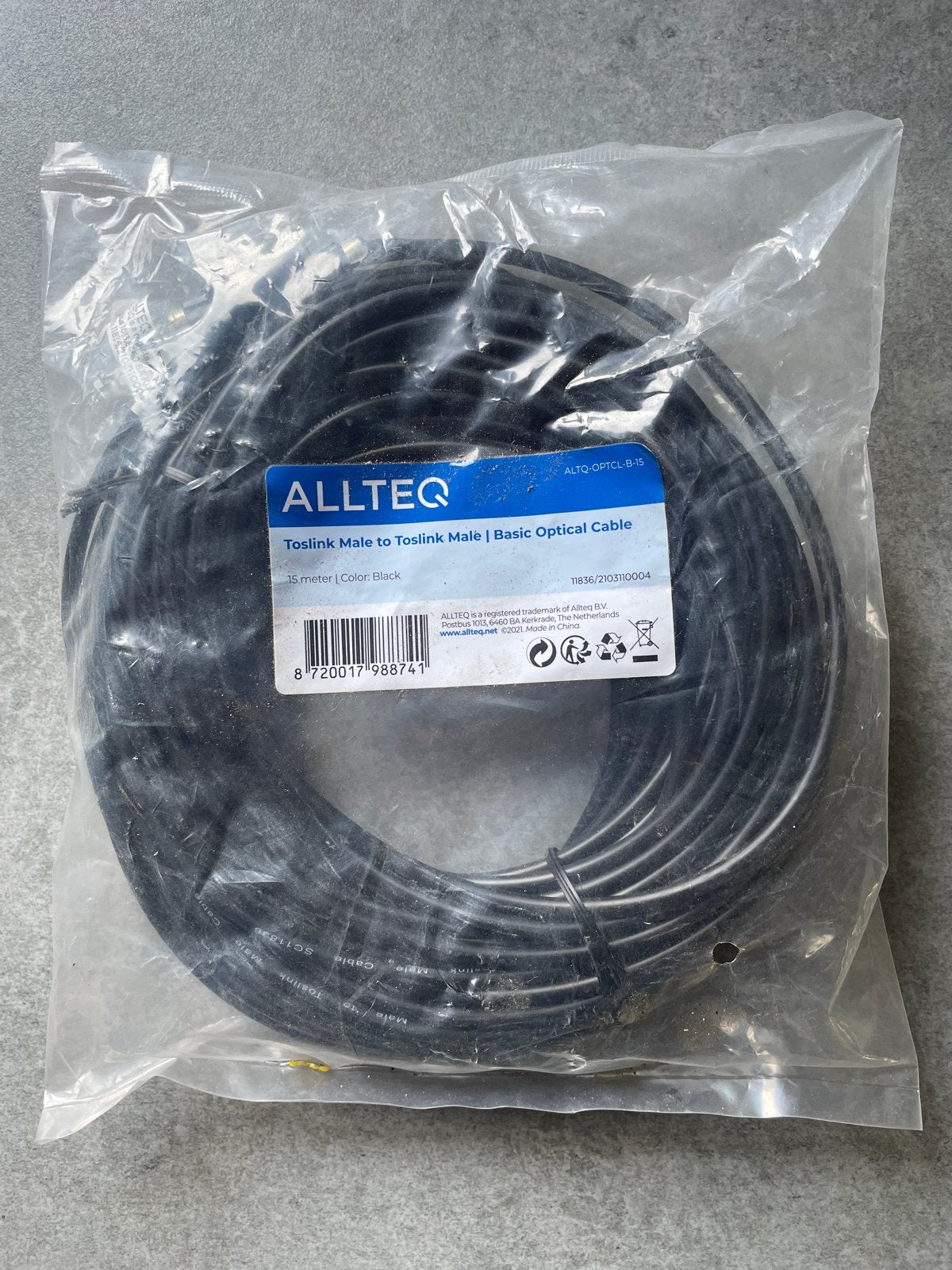 ALLTEQ 15 meter optische kabel Toslink Male naar Male, Audio, Tv en Foto, Audiokabels en Televisiekabels, Ophalen, Nieuw, 10 meter of meer