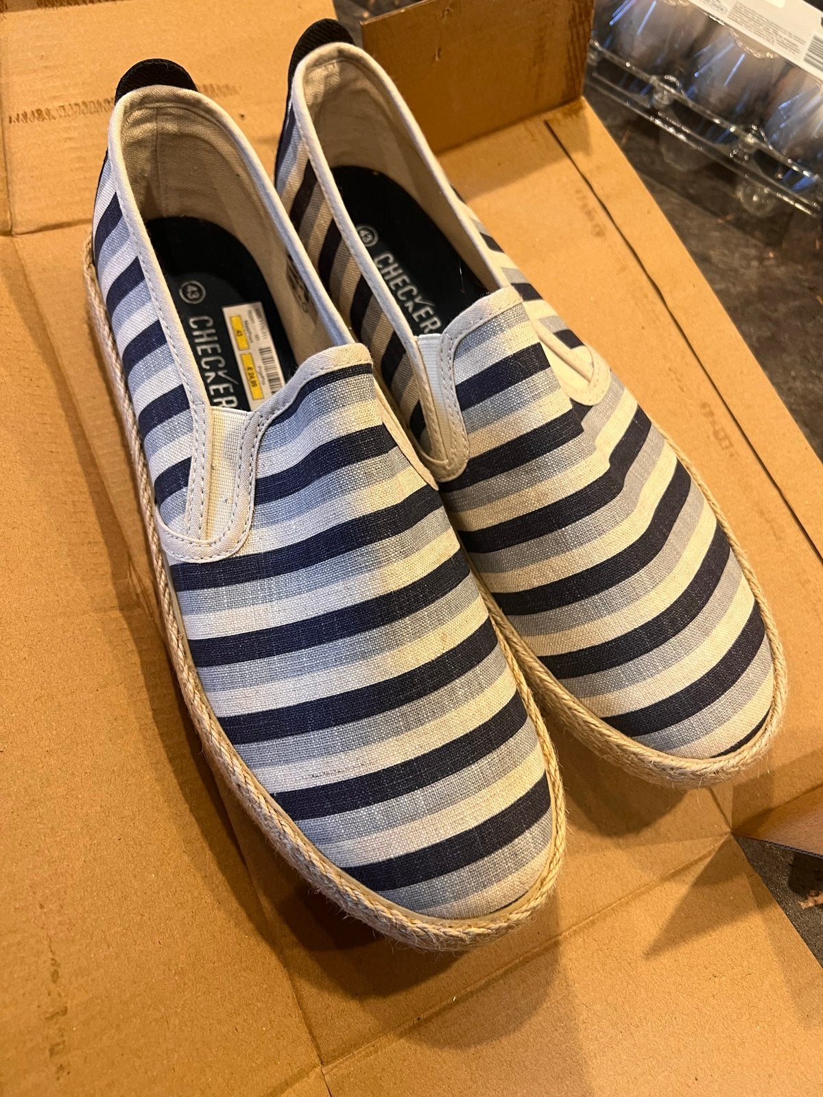 Checker Instappers Blauw Wit Gestreept Maat 43, Kleding | Heren, Ophalen, Blauw, Nieuw, Espadrilles of Moccasins