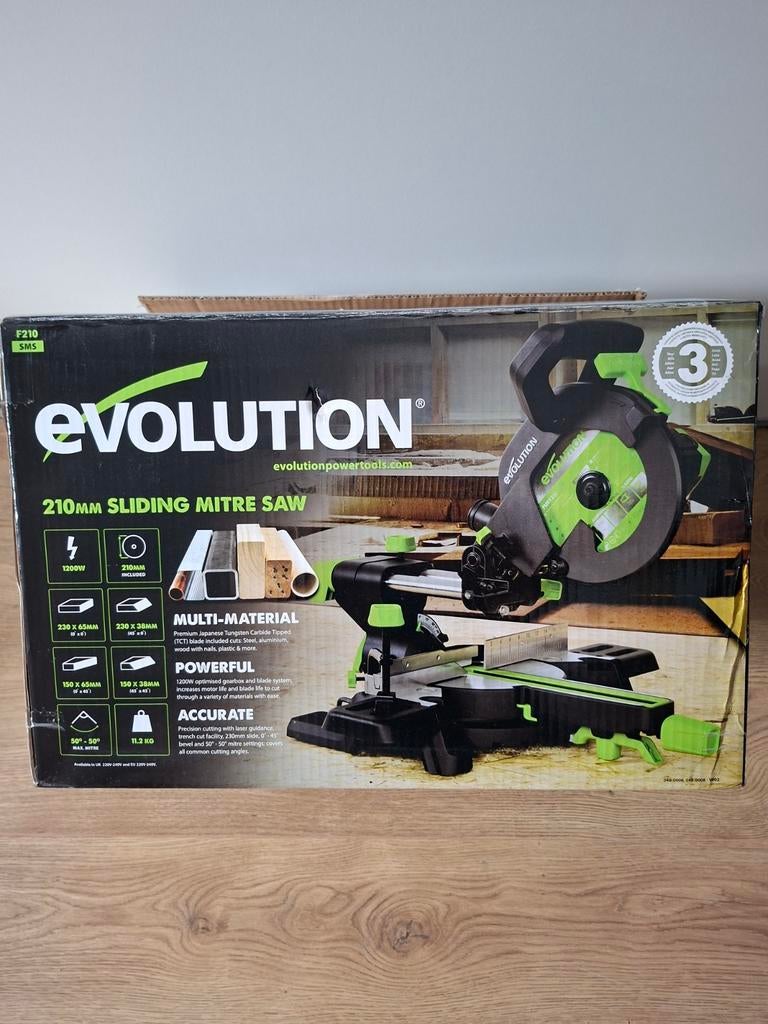 Evolution F210SMS Afkortzaag - Zo goed als nieuw, Ophalen, Evolution, 70 mm of meer, Zo goed als nieuw